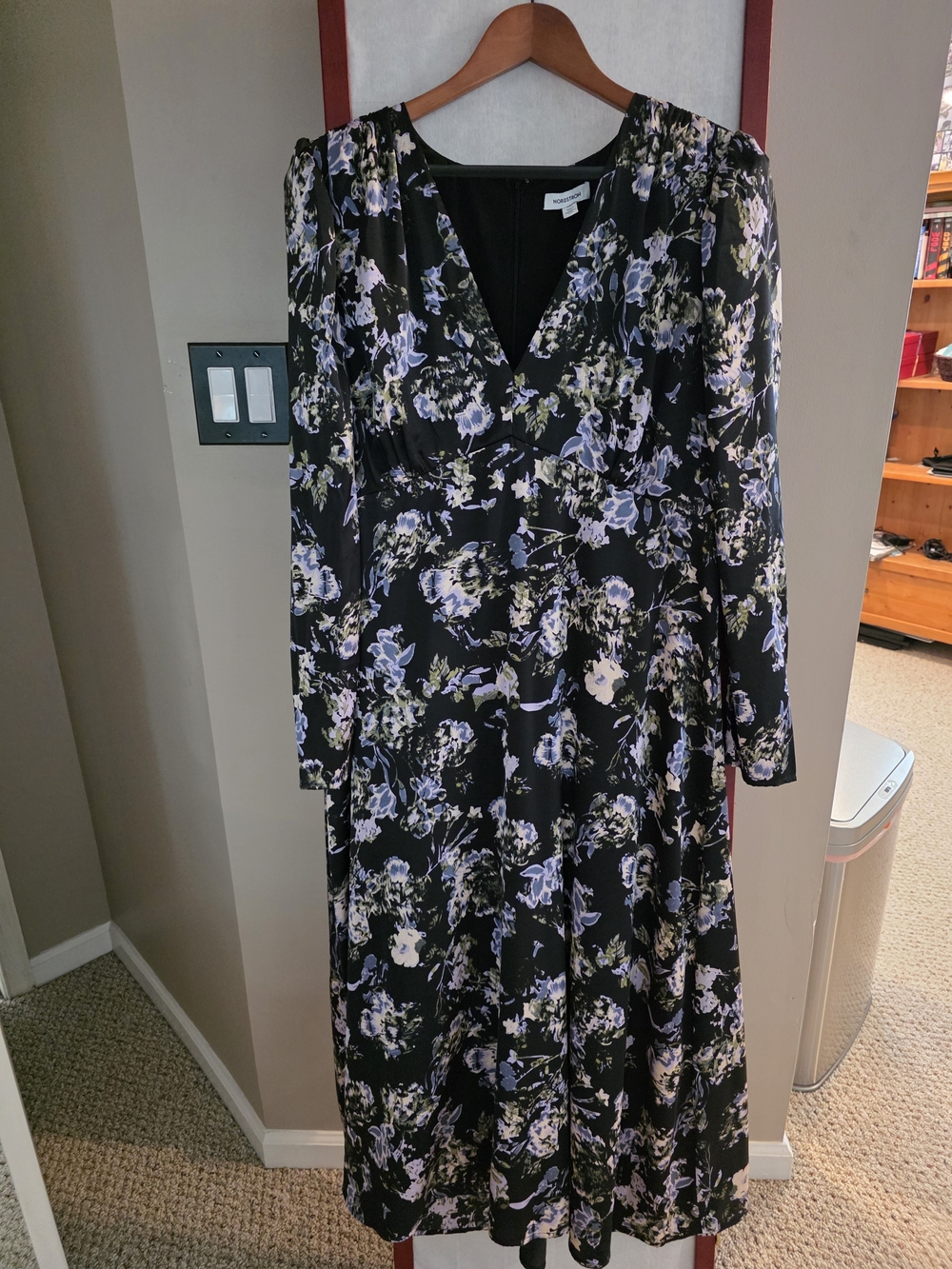 Nordstrom Brand Black Floral Dress with Lavender Accents